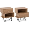 Image de CostwayEnsemble de Tables de Chevet 2 Tables de Bout de Style Moderne du Milieu du Siècle avec Tiroir Amovible & Compartiment Ouvert Naturel