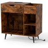 Image de CostwayTable d'Appoint en Bois avec Rallonge Électrique Intégrée Tiroir 3 Diviseurs Kit Anti-basculement Marron Rustique