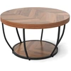 Image de CostwayTable Basse Ronde de 80 cm a 2 Niveaux Table de Cocktail avec Cadre en Métal Robuste Table d'Appoint avec Plateau en Faux Bois Naturel