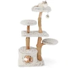 Image de CostwayArbre à Chat Moderne Tour pour Chat en Bois Naturel de 135 cm de Haut avec Poteaux à Gratter en Jute Perchoir en Peluche Condo