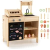 Image de CostwayBarbecue en Bois pour Enfants de +3 Ans Ensemble de Cuisine de Jeu avec Aliments de Jeu Ustensiles et Accessoires de Grillades Naturel