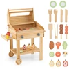 Image de CostwayBarbecue en Bois pour Enfants de +3 Ans Jeu de Cuisine avec Nourriture Ustensiles et Accessoires de Grillades Jeu de Barbecue Naturel