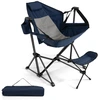 Image de CostwayChaise de Camping avec Repose-Pieds Chaise Inclinable Pliable et Portable Dossier et Repose-Pieds Réglables Sac de Transport Bleu
