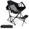 Image de CostwayChaise de Camping avec Repose-Pieds Chaise Inclinable Pliable et Portable Dossier et Repose-Pieds Réglables Sac de Transport Noir