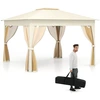 Image de CostwayTonnelle de Jardin 337 x 337 CM avec Filet en Maille 4 C ´t ©s Instantan ©e   Double Toit avec Sac de Transport Protection Solaire Beige