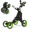Image de CostwayChariot de Golf à Pousser ou à Tirer Chariot de Golf Pliable Léger à 4 Roues Chariot de Golf Avec Sac Imperméable et Frein à Pied Vert