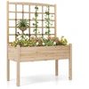 Image de CostwayJardinière avec Treillis en Bois pour Plantes Grimpantes Lit de Jardin Surélevé avec Trous de Drainage Charge 80 KG Naturel