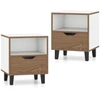 Image de CostwayLot de 2 Table de Chevet Table de Nuit Moderne de Style Mi-siècle avec Tiroir Étagère de Rangement Ouverte Pieds Métalliques Naturel