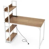 Image de CostwayBureau d'Ordinateur avec Multiprise Bureau d'Étude de 120 CM avec Bibliothèque Prises Secteur Port USB A Port Type-C Naturel & Blanc