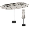 Image de CostwayParasol de Terrasse Double Parasol d'Extérieur 12 Baleines en Métal Base Stable 2 Sacs de Lestage Dessus Ventilé Manivelle Beige