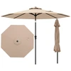 Image de CostwayParasol de Patio 270CM Parasol Extérieur Résistant au Soleil avec Inclinaison à Bouton-Poussoir Manivelle 8 Baleines Toit Ventilé Café