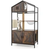 Image de CostwayMeuble pour Chat avec Compartiment Bac à Litière Poteaux à Gratter et Tapis Capsule Transparente Balle Suspendue Aérations Marron Rustique