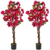 Image de CostwayLot de 2 Plantes Artificielles Bougainvillier de 120cm Plante Fleurie Faussée en Pot de Pépinière avec Fleurs en Pleine Floraison Rose