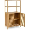 Image de CostwayBibliothèque en Bambou avec Portes Bibliothèque à 4 Niveaux avec Étagères Ouvertes et Cabinet à Volets 60x33x116cm Naturel