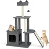 Image de Costway117 CM Arbre à Chat avec Poteaux à Griffer et Rampe en Sisal Condo Perchoir Rembourré Jouets Suspendus Plateforme de Saut Gris