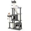 Image de CostwayArbre à Chat de 180 cm Tour pour Chat à Plusieurs Niveaux avec Griffoirs Planche en Sisal et Echelle 2 Cabanes Amovibles Perchoir Gris