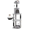 Image de CostwayGrand Arbre à Chat Grande à Plusieurs Niveaux Poteaux et Planche à Gratter en Sisal Condo Perchoirs en Peluche Jouets Suspendus Hamac Gris
