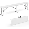 Image de CostwayBanc Pliable en Plastique de 182cm Banc de Pique-Nique pour Barbecue Camping avec Dessus en PEHD Poignée de Transport Blanc