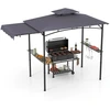 Image de CostwayTonnelle de Barbecue 318 x 153 cm avec Auvent Latéral Abri Barbecue Cadre en Métal avec Dessus à 2 Niveaux 2 Etagères Gris Foncé