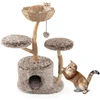 Image de CostwayArbre à Chat 105 cm avec Tronc en Bois de Poirier Massif Perchoir Centre d'Activités Moderne en Branches Naturelles et Fleurs Naturel