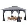 Image de CostwayGazebo Pop-Up 394x394cm Tente Canopée Pliable avec Moustiquaire et Toit Double Sac de Transport Abri Solaire Abri Extérieur Instantané Gris