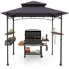 Image de CostwayTonnelle de Barbecue 242x153cm avec 2 Etagères Latérales Abri Barbecue Cadre en Métal avec Panier de Rangement Gris Foncé