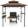 Image de CostwayTonnelle de Barbecue 242x153cm avec 2 Etagères Latérales Abri Barbecue Cadre en Métal avec Panier de Rangement Café