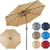 Image de CostwayParasol de Patio Solaire de 3 m avec 96 Lumières LED à 9 Modes Inclinaison Réglable Manivelle Facile 8 Baleines Toit Aéré Beige