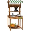Image de CostwayCuisine à Boue Double Face Jeu de Barbecue en Bois avec Auvent Tableau Noir Évier et Robinet Cuisine de Jeu Imaginaire pour 3+ Ans Marron