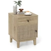 Image de CostwayTable de Chevet en Rotin Table de Nuit Moderne du Milieu Du Siècle Tiroir de Rangement et Armoire Naturel