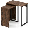 Image de CostwayEnsemble de 2 Tables Basses Gigognes Table d'Appoint avec Plateau en Faux Bois Cadres M ©talliques Table de Nuit Rectangulaire Brun Rustique