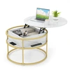 Image de CostwayTable Basse à Plateau Relevable Table d'Appoint Ronde de 80 cm avec Compartiment Caché et Étagères Latérales Blanc