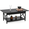 Image de CostwayTable Basse 2 Niveaux avec Étagère Bois Cadre Métallique en Forme X Pieds Réglables Style Industrielle 110 x 60 x 48 cm Noir