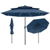 Image de CostwayParasol de Patio Solaire de 313 cm avec 32 Lumières LED Toit Aéré à 3 Niveaux Réglage d'Inclinaison Manivelle Facile 8 Barres Marine