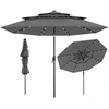 Image de CostwayParasol de Patio Solaire de 313 cm avec 32 Lumières LED Toit Aéré à 3 Niveaux Réglage d'Inclinaison Manivelle Facile 8 Barres Gris