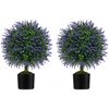 Image de CostwayLot de 2 Arbres de Buis Artificiel Topiaire 58 cm Boules de Lavandes Artificielles Violets avec Pot en Ciment D ©corations Plantes Violet