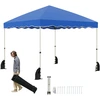 Image de CostwayTonnelle Pliante 3 x 3 M, Abri Extérieur Portable et Pliable avec Sac à Roulettes 8 Piquets 4 Ancrages 4 Cordes Coupe-vent Bleu