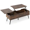 Image de CostwayTable Basse Relevable Table Basse Moderne avec 2 Compartiments de Rangement Dissimulés Table de Travail Pliante 111x48x40-53,5cm Brun