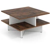 Image de CostwayTable Basse Carrée à 2 Niveaux de 60 cm avec 4 Compartiments de Rangement Table d'Appoint avec Base en Croix Marron Rustique et Blanc