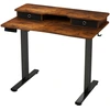 Image de CostwayBureau Assis-Debout Electrique 100x60 cm avec 2 Tiroirs Réglable en Hauteur Support d'Ecran Etagère de Rangement Marron Rustique