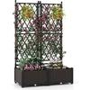 Image de CostwayJardinière avec Treillis sur Pied Double Bac à Fleur Auto-arrosage en Rotin PP avec Maille Diamant Trou de Drainage Lit de Jardin Noir