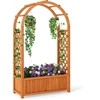 Image de CostwayBac de Jardin Surélevé avec Treillis Toit Enveloppé Doublure Drainage Jardinière en Bois pour Plantes Grimpantes Fleurs Herbes Légumes