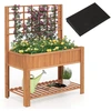 Image de CostwayJardinière Surélevée avec Treillis Bac à Plantes en Bois avec Pieds Doublure Étagère de Rangement et Trous de Drainage pour Plantes Marron