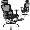 Image de CostwayChaise de Bureau Ergonomique Chaise d'Ordinateur avec Repose-pieds Rétractable Soutien Lombaire Réglable et Accoudoirs Noir