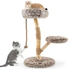 Image de CostwayArbre à Chat Tour en Bois pour Chat avec Perchoir Centre d'Activité en Bois Massif pour Chat avec Poteaux à Gratter Corde en Jute Doux Marron