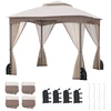 Image de CostwayTonnelle de Jardin 300x300 cm avec Parois en Filet Tente de Reception avec Double Toit Structure en Métal 4 Sacs de Sable Kaki
