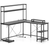 Image de CostwayBureau d'Ordinateur Reversible en Forme de L avec Bande LED et Prises de Courant Support pour Écran & CPU Noir