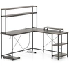 Image de CostwayBureau d'Ordinateur Reversible en Forme de L avec Bande LED et Prises de Courant Support pour Écran & CPU Gris