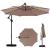 Image de CostwayParasol Déporté Solaire 3 M avec Base Parasol Inclinable avec LED 9 Modes Ajustement Facile de l'Inclinaison Rotation à 360° Café