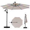 Image de CostwayParasol Déporté Solaire 3 M avec Base Parasol Inclinable avec LED 9 Modes Ajustement Facile de l'Inclinaison Rotation à 360° Beige